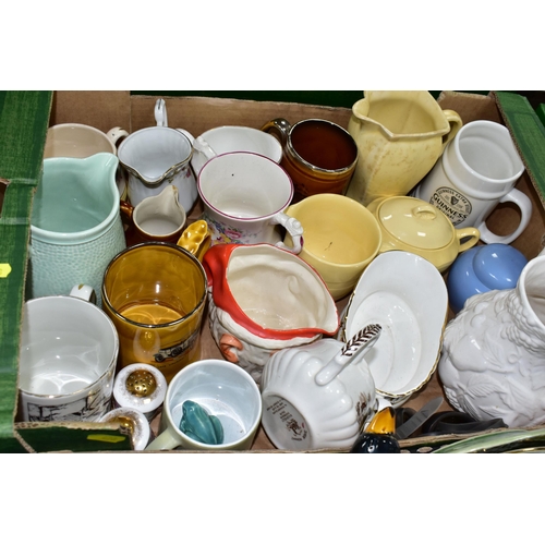 428 - FOUR BOXES OF CERAMICS AND GLASSWARES, to include an unmarked Guinness advertising tankard, an Ellgr... 