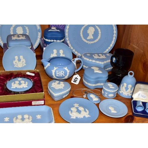 436 - A COLLECTION OF WEDGWOOD ROYAL COMMEMORATIVE JASPERWARES, mainly pale blue, to include a boxed Wedgw... 