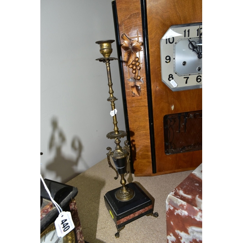 440 - A GROUP OF CLOCKS AND A VINTAGE TELEPHONE, comprising a large wooden cased Carillon Romanet Morbier ... 