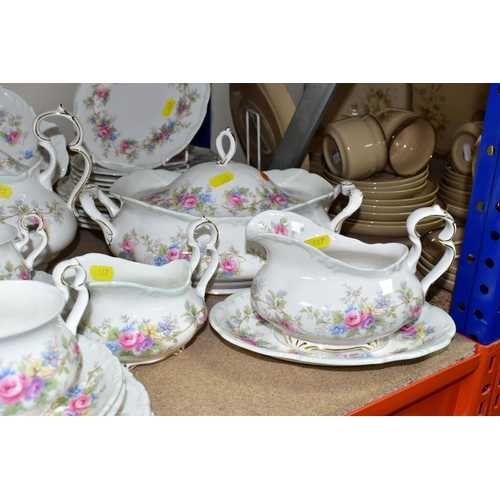 447 - A ROYAL ALBERT 'COLLEEN' PATTERN DINNER SET, comprising three covered tureens, one meat plate, one b... 