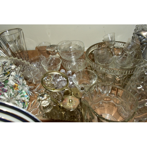 450 - THREE BOXES OF DINNER WARES AND CUT GLASS, to include Wedgwood 'Mayfield' pattern dinner set compris... 