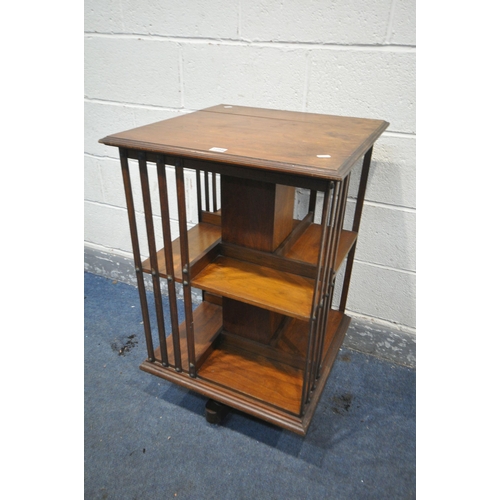 1319 - AN EARLY 20TH CENTURY MAHOGANY TWO TIER REVOLVING BOOKCASE, 55cm squared x height 90cm (condition:-t... 