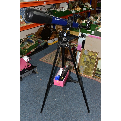 456 - A BRESSER TELESCOPE, 70x 700 with an adjustable tripod stand, together with a Pyramid portable stand... 