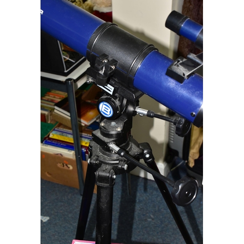 456 - A BRESSER TELESCOPE, 70x 700 with an adjustable tripod stand, together with a Pyramid portable stand... 