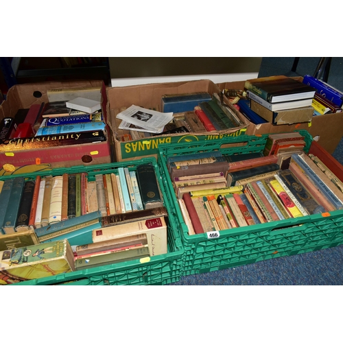 466 - BOOKS, five boxes containing over 160 miscellaneous titles in hardback and paperback format, subject... 