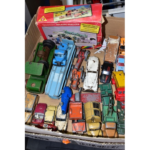 474 - A BOX OF UNBOXED AND ASSORTED PLAYWORN DIECAST VEHICLES, to include Dinky Toys Standard Vanguard, No... 