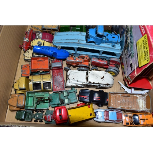 474 - A BOX OF UNBOXED AND ASSORTED PLAYWORN DIECAST VEHICLES, to include Dinky Toys Standard Vanguard, No... 