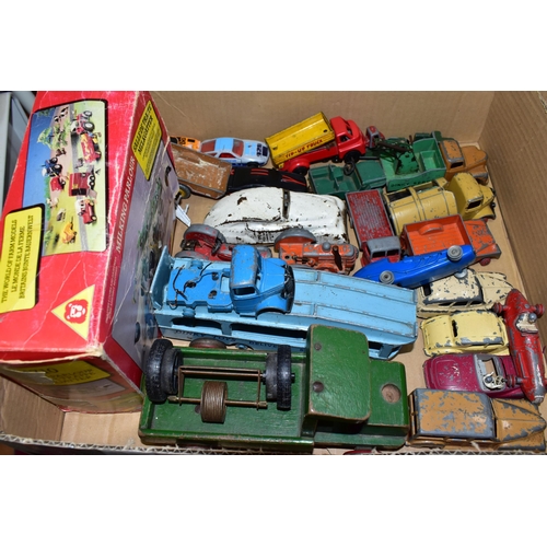 474 - A BOX OF UNBOXED AND ASSORTED PLAYWORN DIECAST VEHICLES, to include Dinky Toys Standard Vanguard, No... 