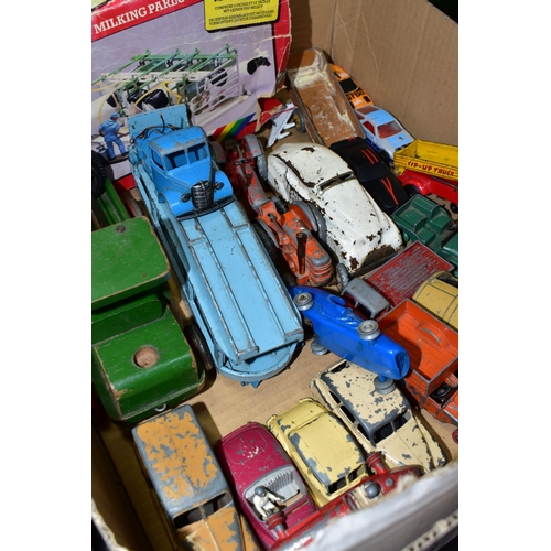 474 - A BOX OF UNBOXED AND ASSORTED PLAYWORN DIECAST VEHICLES, to include Dinky Toys Standard Vanguard, No... 