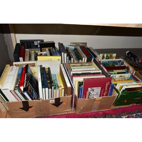 476 - BOOKS, five boxes containing over 105 miscellaneous titles mostly in hardback format with several 'c... 