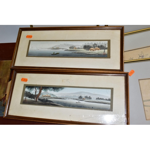 512 - NINE 20TH CENTURY PAINTINGS AND PRINTS, comprising two signed Chinese watercolors depicting river la... 