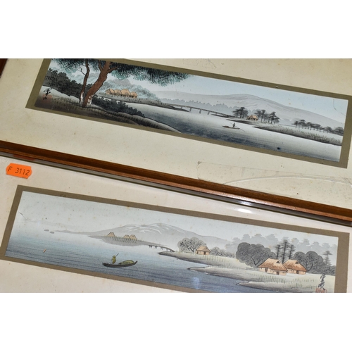 512 - NINE 20TH CENTURY PAINTINGS AND PRINTS, comprising two signed Chinese watercolors depicting river la... 