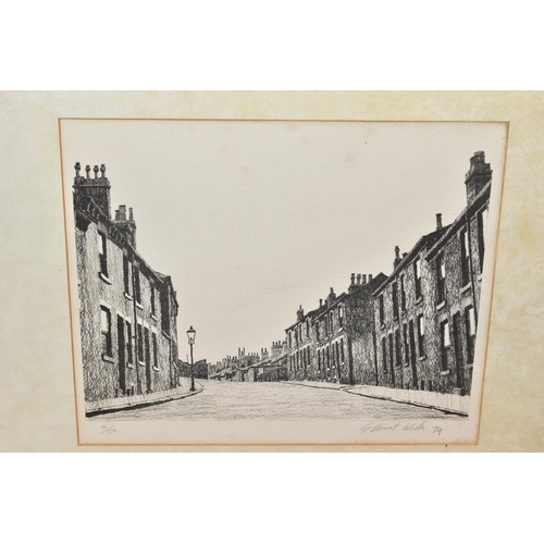 514 - STEWART WALTON (BRITISH 1933) A SIGNED LIMITED EDITION PRINT DEPICTING ROWS OF TERRACED HOUSES, sign... 