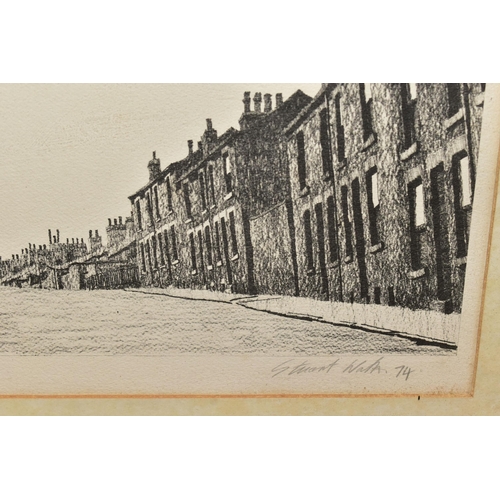 514 - STEWART WALTON (BRITISH 1933) A SIGNED LIMITED EDITION PRINT DEPICTING ROWS OF TERRACED HOUSES, sign... 