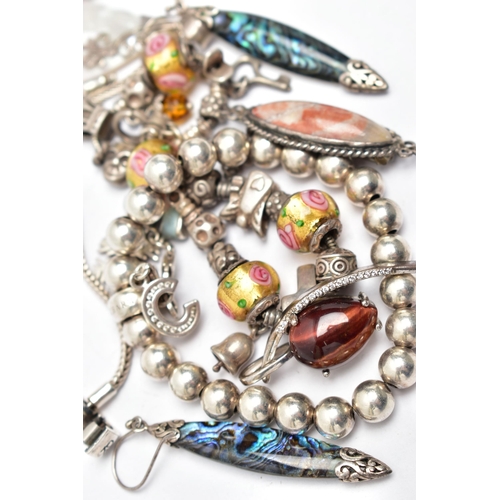 101 - ASSORTED WHITE METAL JEWELLERY, to include a 'Thomas Sabo' beaded bracelet, fitted with three charms... 