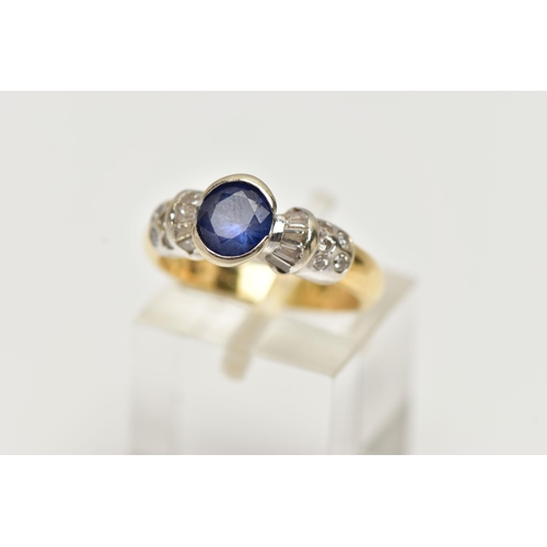 71 - A SAPPHIRE AND DIAMOND DRESS RING, set with an oval cut sapphire, within a partial collet setting, t... 