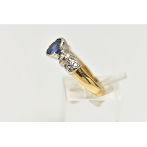 71 - A SAPPHIRE AND DIAMOND DRESS RING, set with an oval cut sapphire, within a partial collet setting, t... 