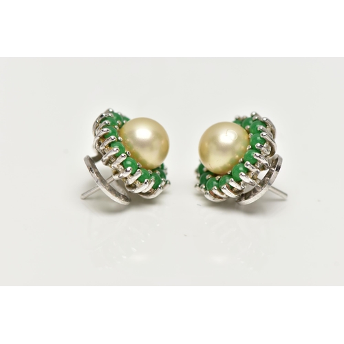 78 - A PAIR OF IMITATION PEARL AND PASTE EARRINGS, each ear clip set with an imitation pearl surrounded b... 