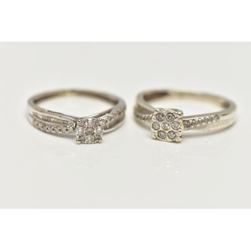 83 - TWO DIAMOND RINGS, to include a 9ct white gold diamond cluster ring, set with round brilliant cut di... 