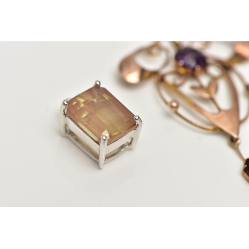 89 - AN ASSORTMENT OF JEWELLERY, to include a 9ct white gold pendant, set with a single emerald cut Orego... 