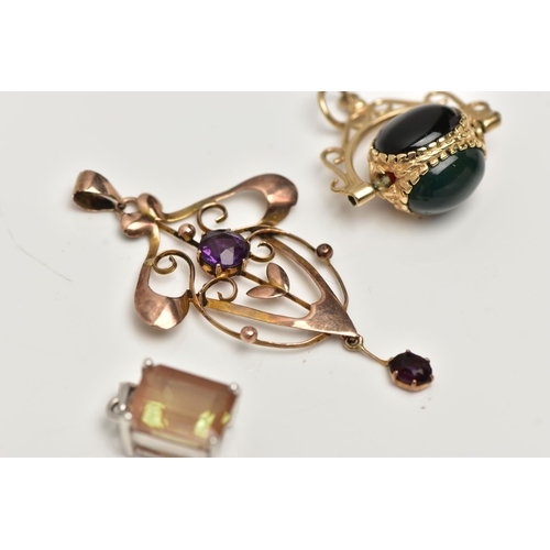 89 - AN ASSORTMENT OF JEWELLERY, to include a 9ct white gold pendant, set with a single emerald cut Orego... 