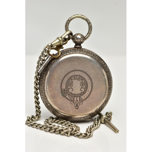 93 - AN OPEN FACE POCKET WATCH, key wound movement, white dial signed 'Patent chronograph', Roman numeral... 