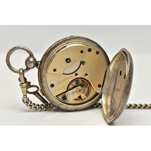 93 - AN OPEN FACE POCKET WATCH, key wound movement, white dial signed 'Patent chronograph', Roman numeral... 