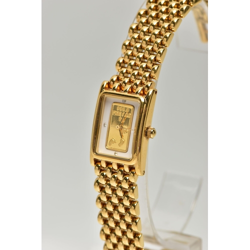 96 - A LADY'S WRISTWATCH, quartz movement, rectangular dial with a 999.9 fine gold 1g ingot dial, dot mar... 