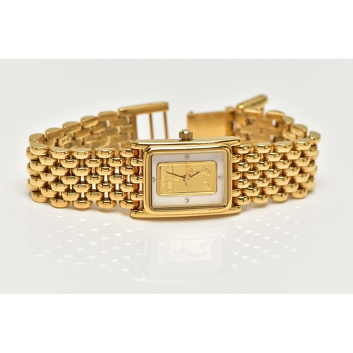 96 - A LADY'S WRISTWATCH, quartz movement, rectangular dial with a 999.9 fine gold 1g ingot dial, dot mar... 