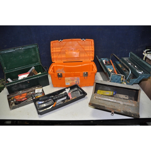 1061 - THREE TOOLBOXES CONTAINING TOOLS to include socket sets, screwdrivers, grips, drill bits etc (4)