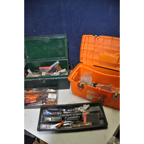 1061 - THREE TOOLBOXES CONTAINING TOOLS to include socket sets, screwdrivers, grips, drill bits etc (4)