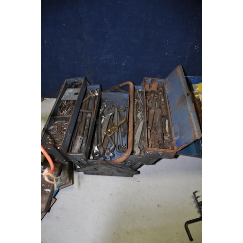 1076 - TWO METAL TOOLBOXES CONTAINING VARIOS TOOLS to include mostly spanners, hammers, grips, along with a... 