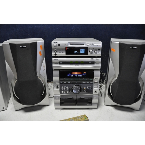 1083 - A SONY RX707 HI-FI SYSTEM with matching SS-RX707 speakers (PAT pass and working), Sony SAWMS7 active... 