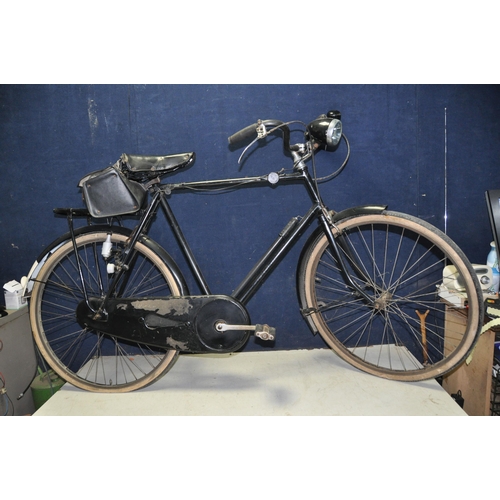 1104 - A VINTAGE GENTS BICYCLE overpainted in black so no makings visible but gear lever is stamped BSA 3 s... 