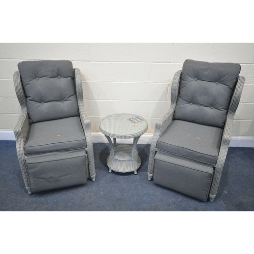 1374 - A NOVA DURACORE SYTHETIC RATTAN GREY THREE PIECE CONSERVATORY SUITE, comprising a pair of manual rec... 