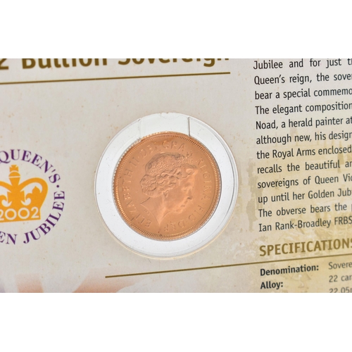 118 - A ROYAL MINT CARDED FULL GOLD SOVEREIGN 2002 By TIMOTHY NOAD 22ct, 22.05mm, 7.98 gram, Issue 100.000