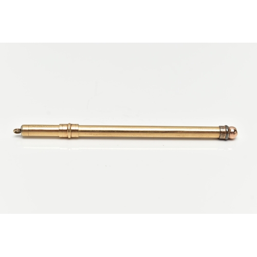 49 - A 9CT GOLD SWIZZEL STICK, polished case, stamped 9ct gold, closed length 80mm, approximate gross wei... 