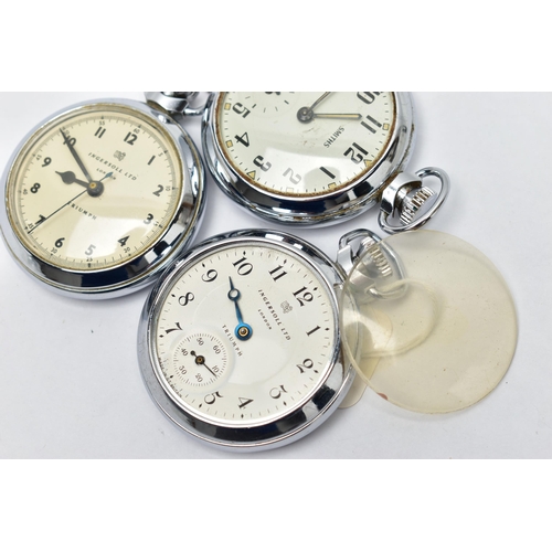 5 - THREE POCKET WATCHES, the first a manual wind 'Ingersoll' open face pocket watch, cream dial signed ... 