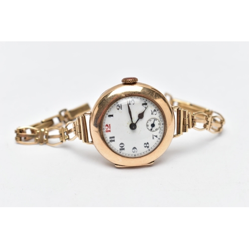 57 - TWO LADY'S 9CT GOLD WRISTWATCHES, the first a manual wind watch, with a round white dial, Arabic num... 