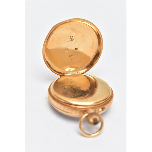 59 - AN EARLY 20TH CENTURY, 18CT GOLD OPEN FACE POCKET WATCH, manual wind, round white dial, Roman numera... 