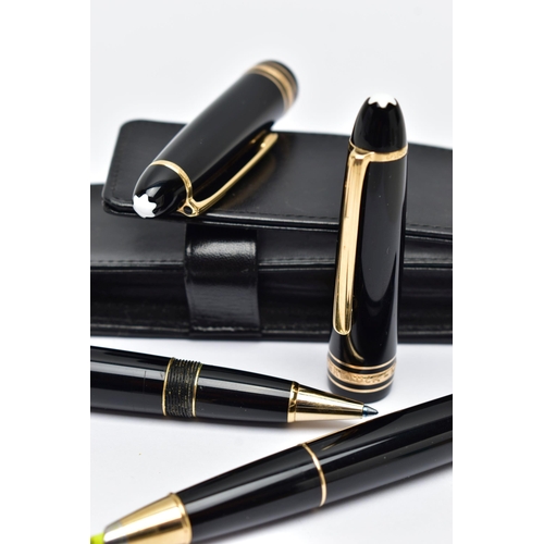 67 - A CASED SET OF TWO 'MONTBLANC' PENS, to include a black lacquer and gold trim ball point pen, signed... 