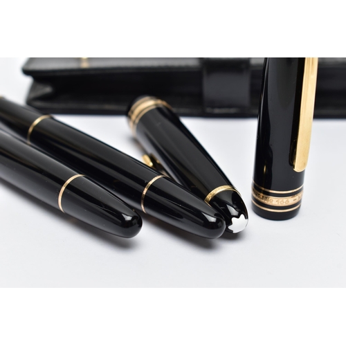 67 - A CASED SET OF TWO 'MONTBLANC' PENS, to include a black lacquer and gold trim ball point pen, signed... 