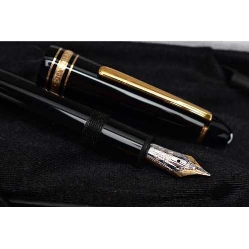 68 - A CASED SET OF TWO 'MONTBLANC' PENS AND OTHER ITEMS, to include a black lacquer with gold trim, foun... 