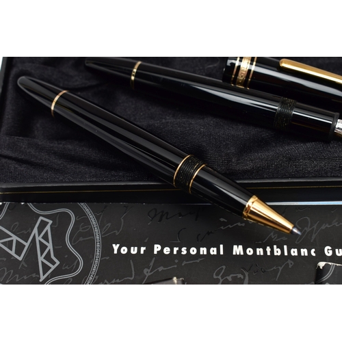 68 - A CASED SET OF TWO 'MONTBLANC' PENS AND OTHER ITEMS, to include a black lacquer with gold trim, foun... 