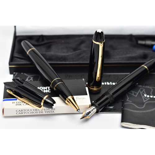 68 - A CASED SET OF TWO 'MONTBLANC' PENS AND OTHER ITEMS, to include a black lacquer with gold trim, foun... 