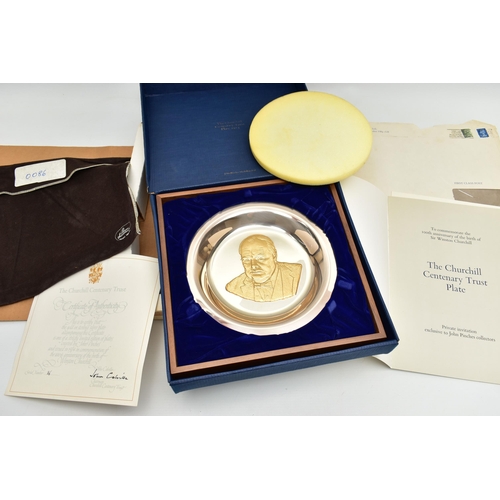 113 - CHURCHILL CENTENARY TRUST GOLD AND SILVER PLATE FRAMED IN A VELVET LINED DISPLAY CASE, issue number ... 