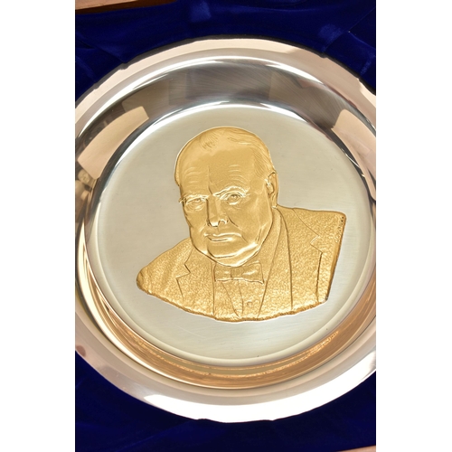 113 - CHURCHILL CENTENARY TRUST GOLD AND SILVER PLATE FRAMED IN A VELVET LINED DISPLAY CASE, issue number ... 