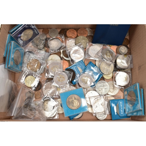 116 - A BOX OF MIXED COINAGE, to include a bag of silver content coins such as a 1923 half Crown coin, a 1... 