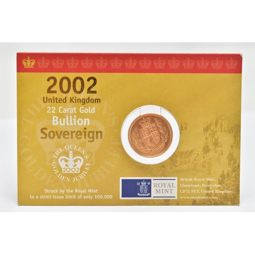 118 - A ROYAL MINT CARDED FULL GOLD SOVEREIGN 2002 By TIMOTHY NOAD 22ct, 22.05mm, 7.98 gram, Issue 100.000