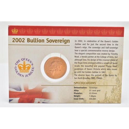 118 - A ROYAL MINT CARDED FULL GOLD SOVEREIGN 2002 By TIMOTHY NOAD 22ct, 22.05mm, 7.98 gram, Issue 100.000